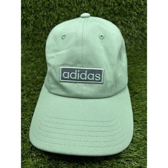 Adidas Hat Cap Strap Back Mint Gray Spell Out Logo One Size Cotton Casual Dad - Picture 1 of 4